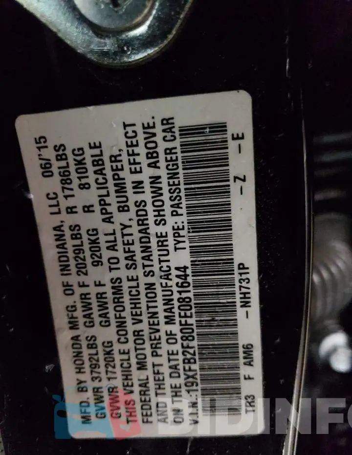 19XFB2F80FE081644 Photo# 12