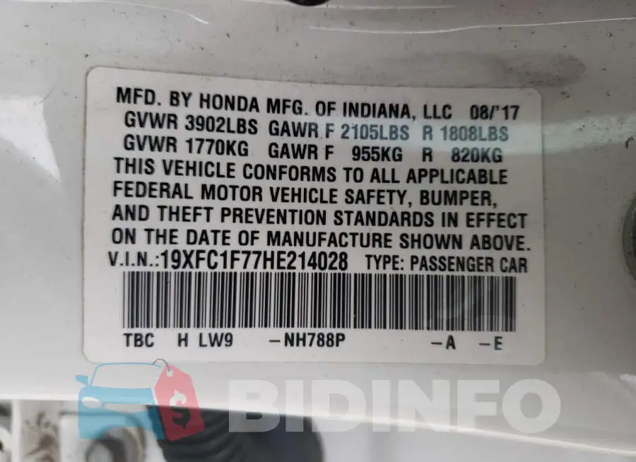 19XFC1F77HE214028 Photo# 13