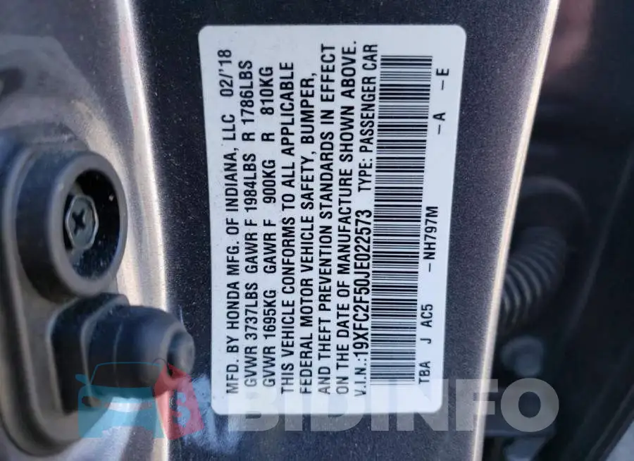 19XFC2F50JE022573 Photo# 12