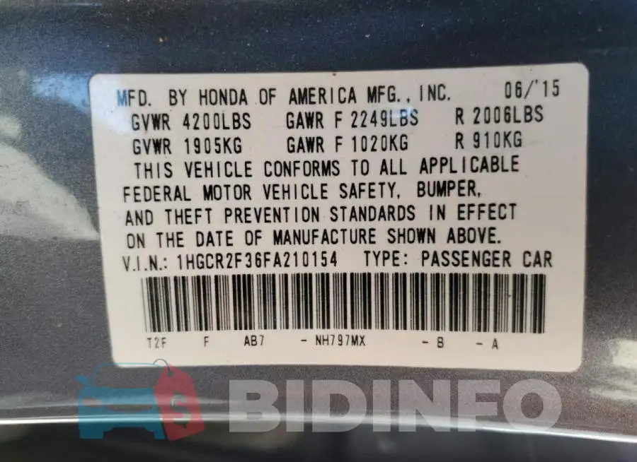 1HGCR2F36FA210154 Photo# 12