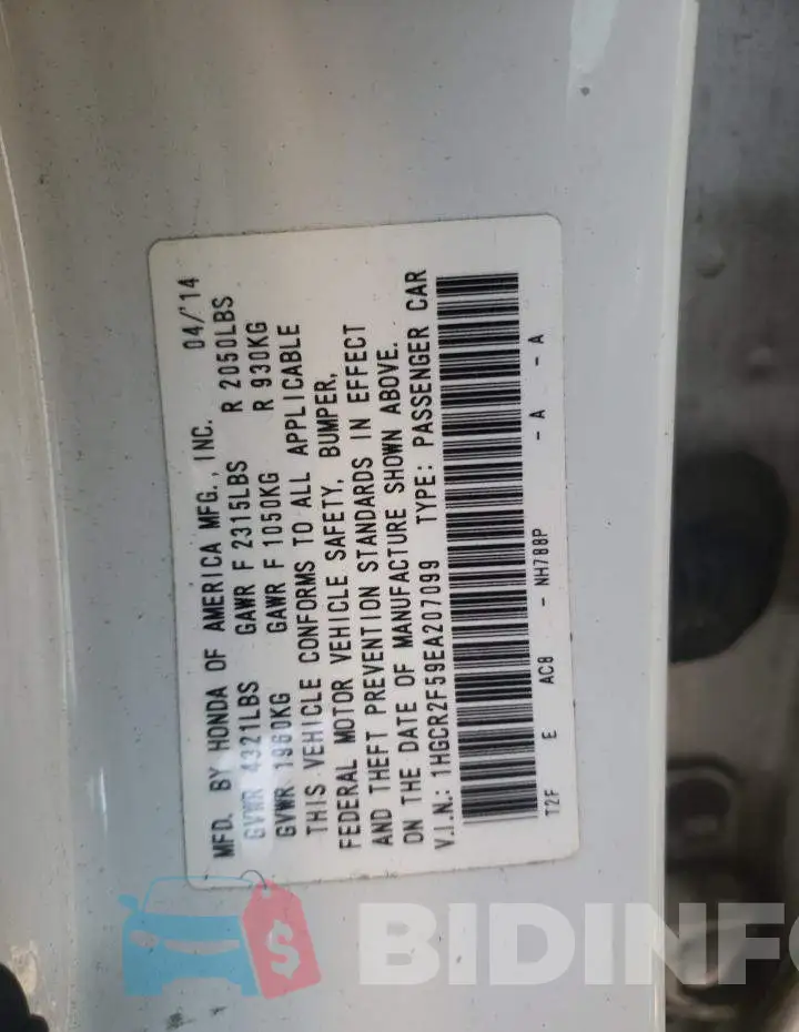1HGCR2F59EA207099 Photo# 12