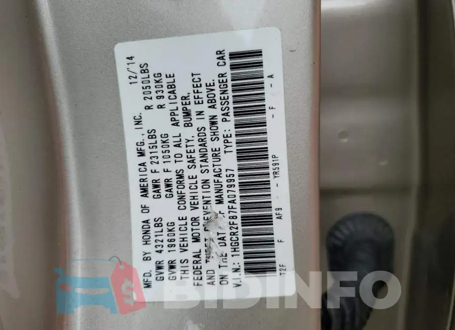 1HGCR2F87FA079957 Photo# 12