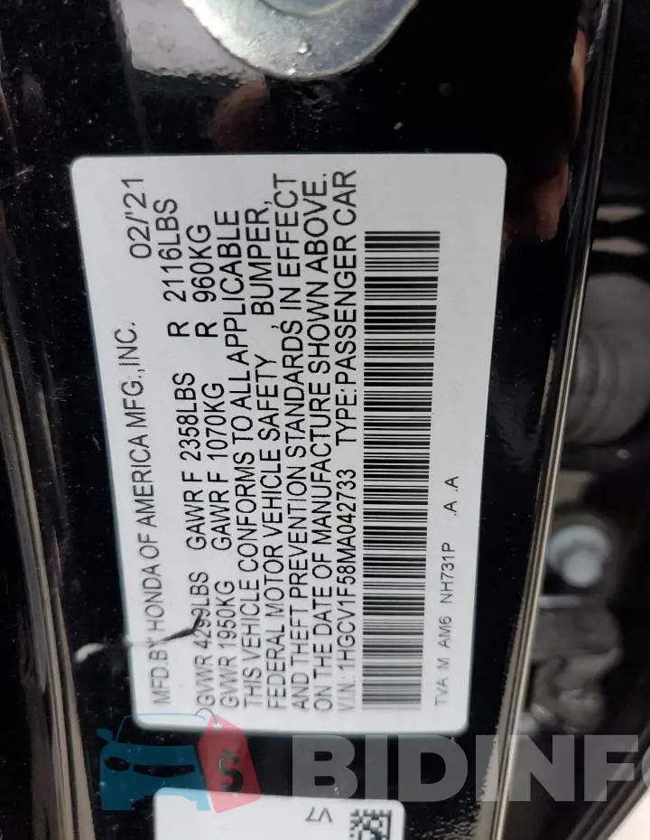 1HGCV1F58MA042733 Photo# 12