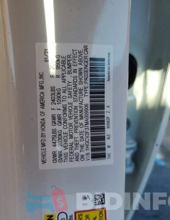 1HGCV2F37MA009906 Photo# 12