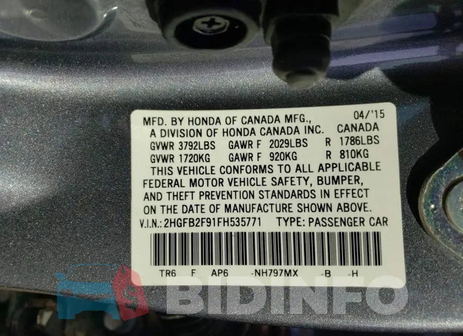 2HGFB2F91FH535771 Photo# 12