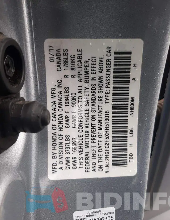 2HGFC2F5XHH519016 Photo# 12