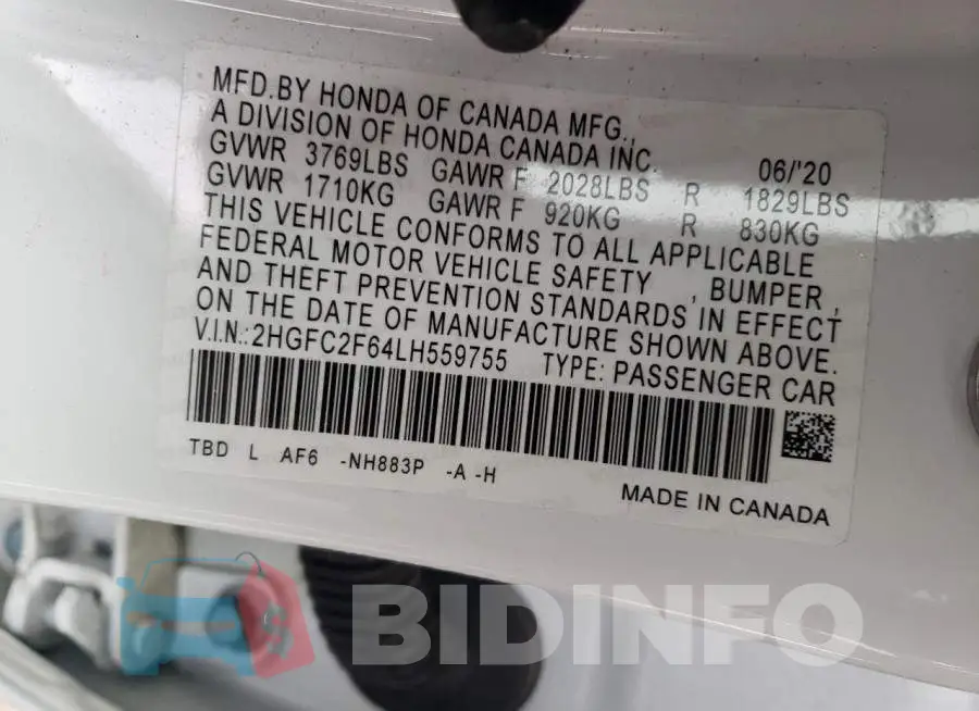 2HGFC2F64LH559755 Photo# 13