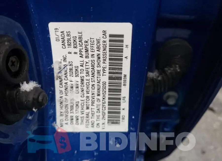 2HGFC2F67KH525050 Photo# 12