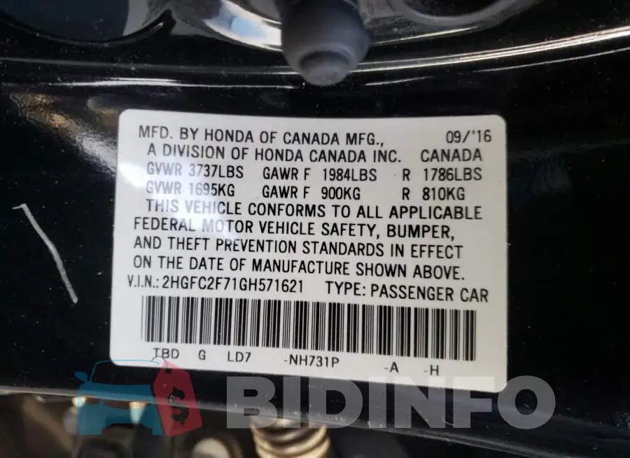 2HGFC2F71GH571621 Photo# 12
