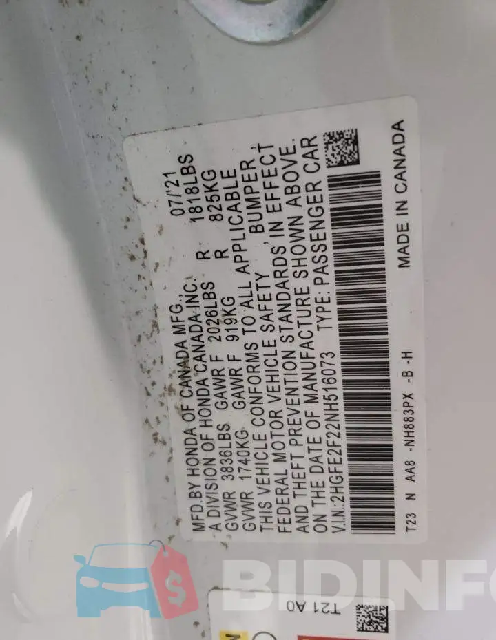 2HGFE2F22NH516073 Photo# 12