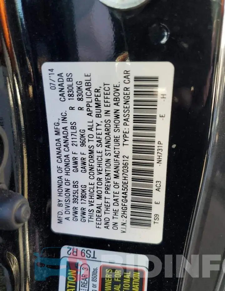 2HGFG4A50EH703612 Photo# 12