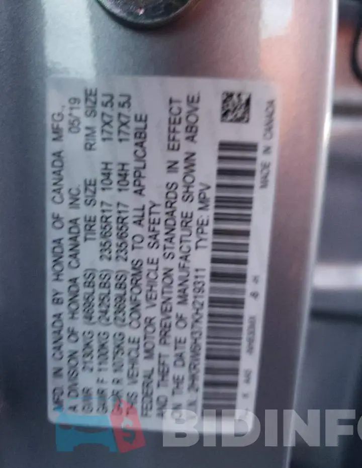 2HKRW6H37KH219311 Photo# 13