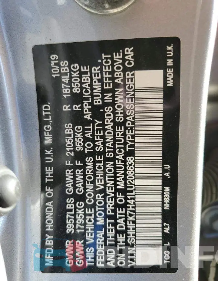 SHHFK7H41LU208638 Photo# 12