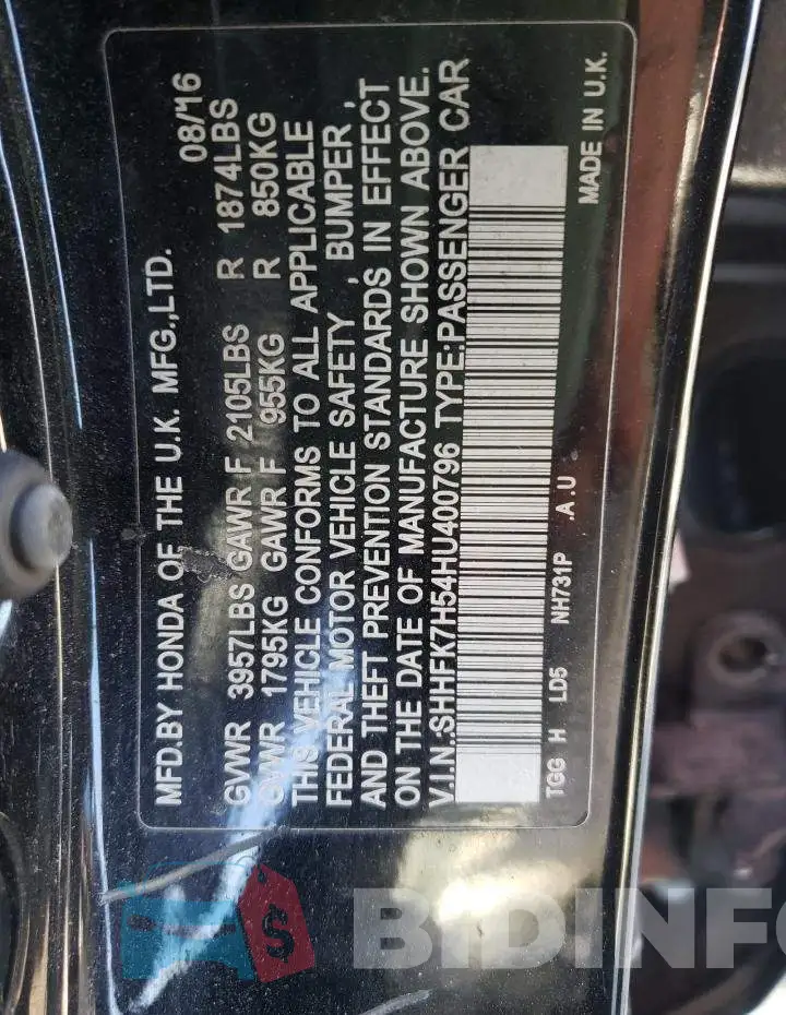 SHHFK7H54HU400796 Photo# 13