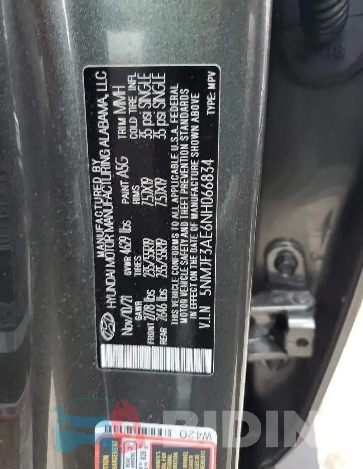 5NMJF3AE6NH066834 Photo# 13