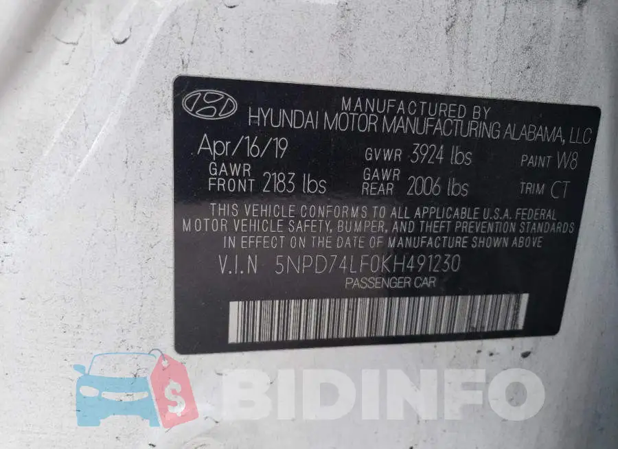 5NPD74LF0KH491230 Photo# 12