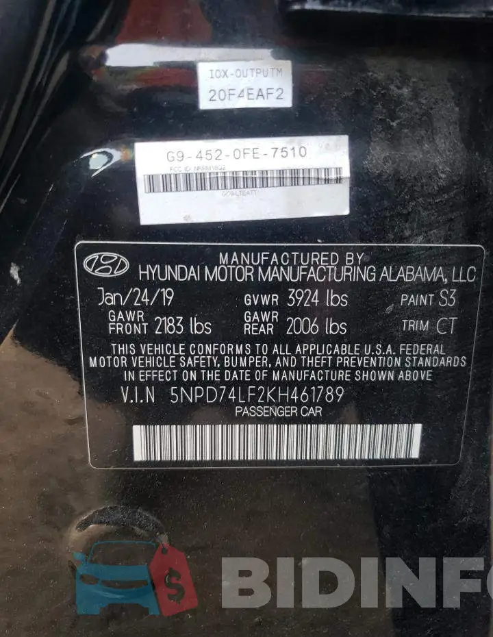 5NPD74LF2KH461789 Photo# 10