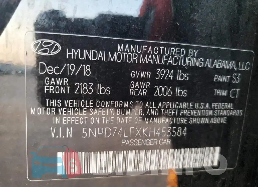 5NPD74LFXKH453584 Photo# 10