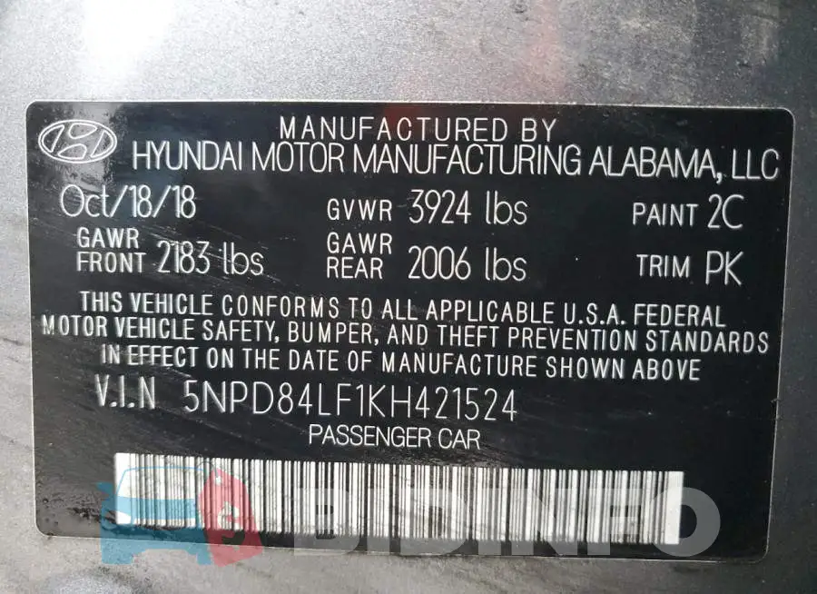 5NPD84LF1KH421524 Photo# 12