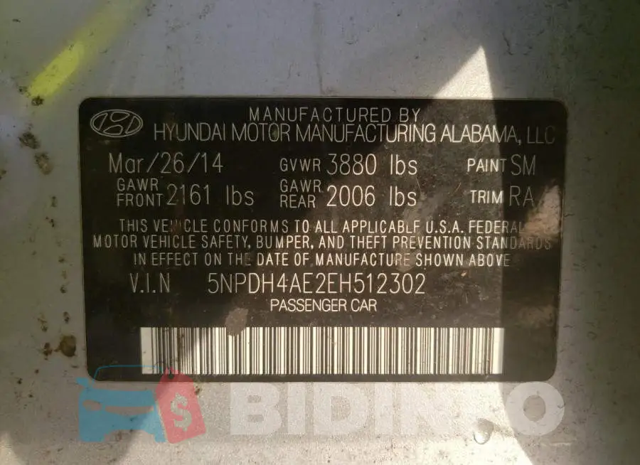 5NPDH4AE2EH512302 Photo# 13