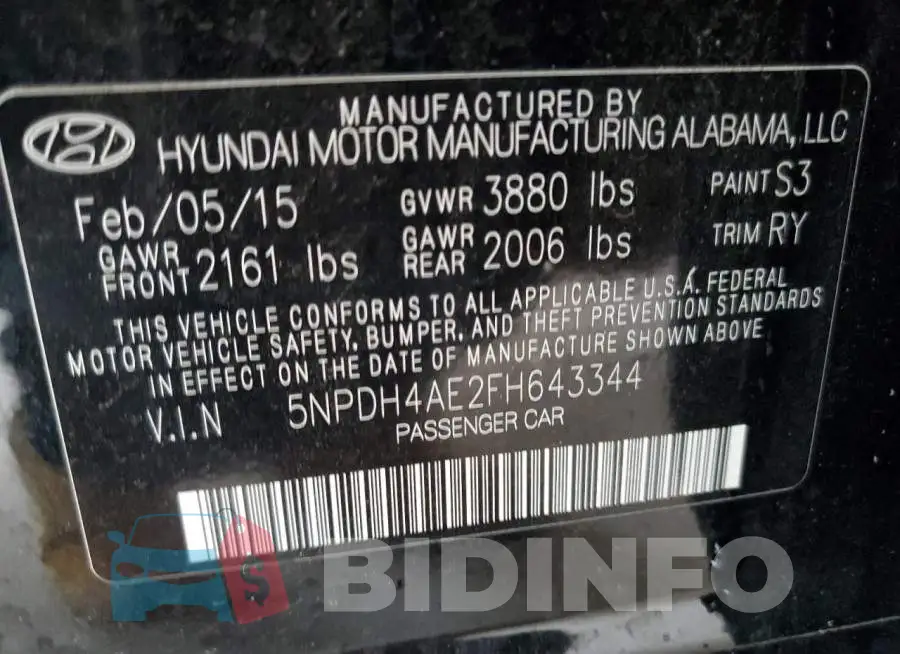 5NPDH4AE2FH643344 Photo# 12