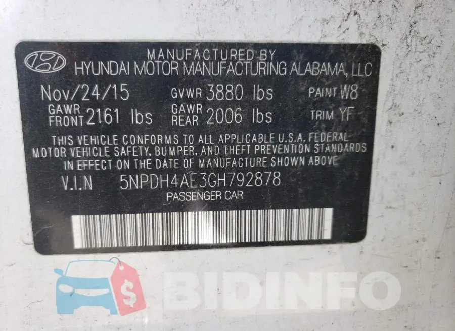 5NPDH4AE3GH792878 Photo# 10