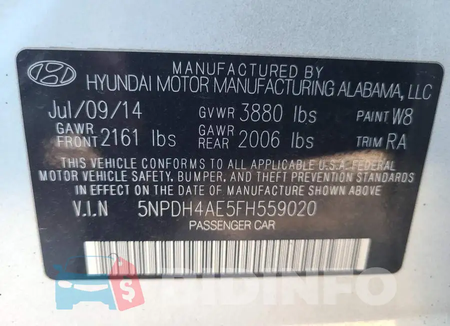 5NPDH4AE5FH559020 Photo# 10