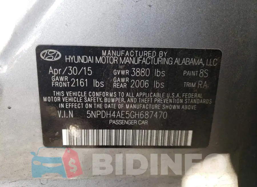 5NPDH4AE5GH687470 Photo# 12