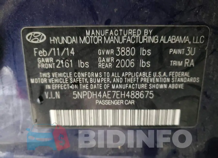 5NPDH4AE7EH488675 Photo# 12