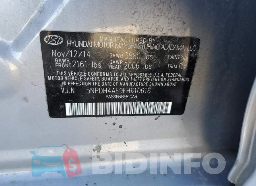 5NPDH4AE9FH610616 Photo# 12
