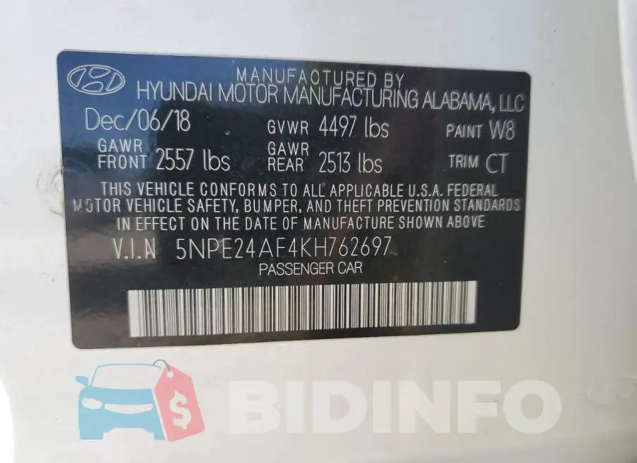 5NPE24AF4KH762697 Photo# 12