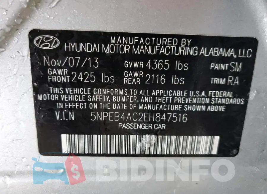 5NPEB4AC2EH847516 Photo# 12