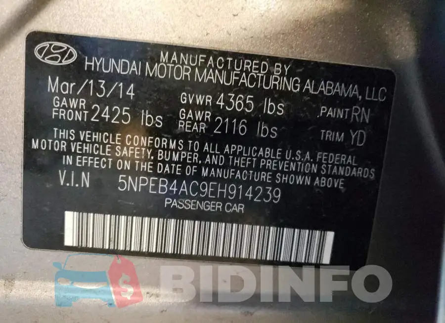 5NPEB4AC9EH914239 Photo# 12