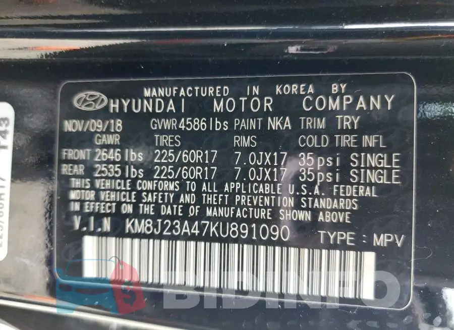KM8J23A47KU891090 Photo# 13
