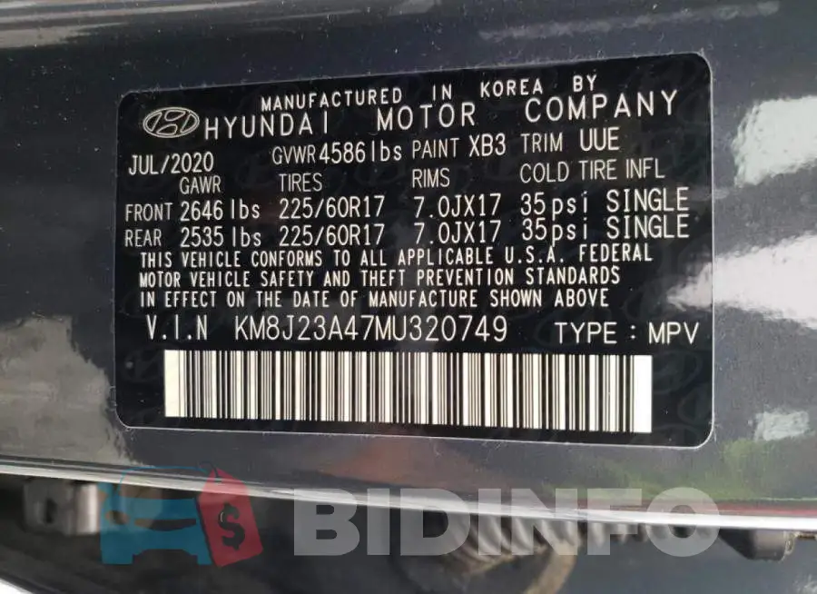 KM8J23A47MU320749 Photo# 13