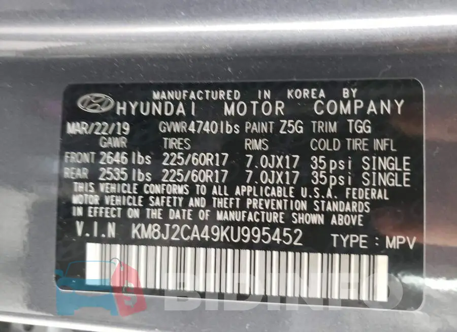 KM8J2CA49KU995452 Photo# 13