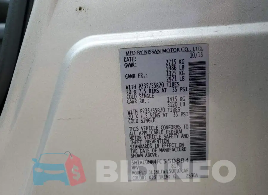 5N1AL0MM4FC550894 Photo# 12