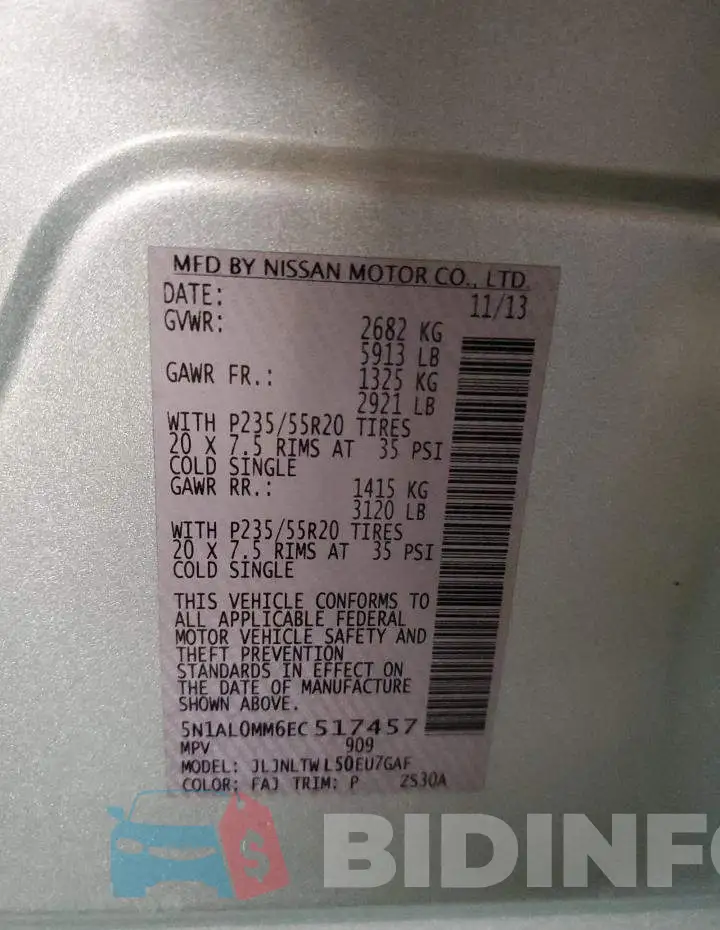 5N1AL0MM6EC517457 Photo# 12