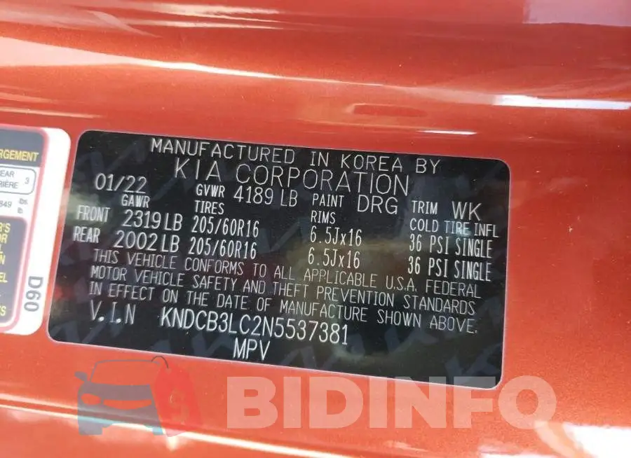 KNDCB3LC2N5537381 Photo# 12
