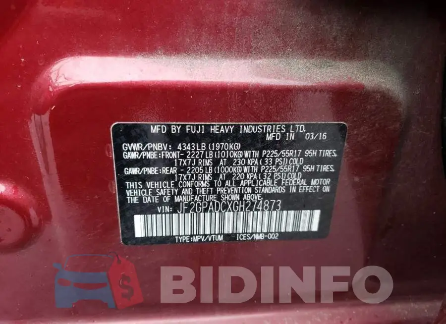 JF2GPADCXGH274873 Photo# 12