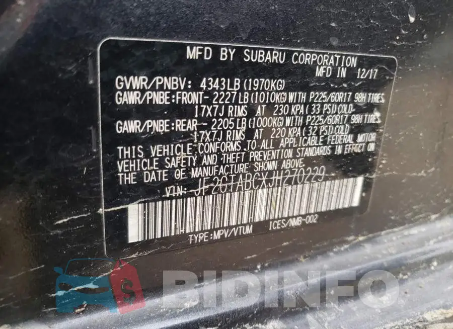 JF2GTABCXJH270229 Photo# 13