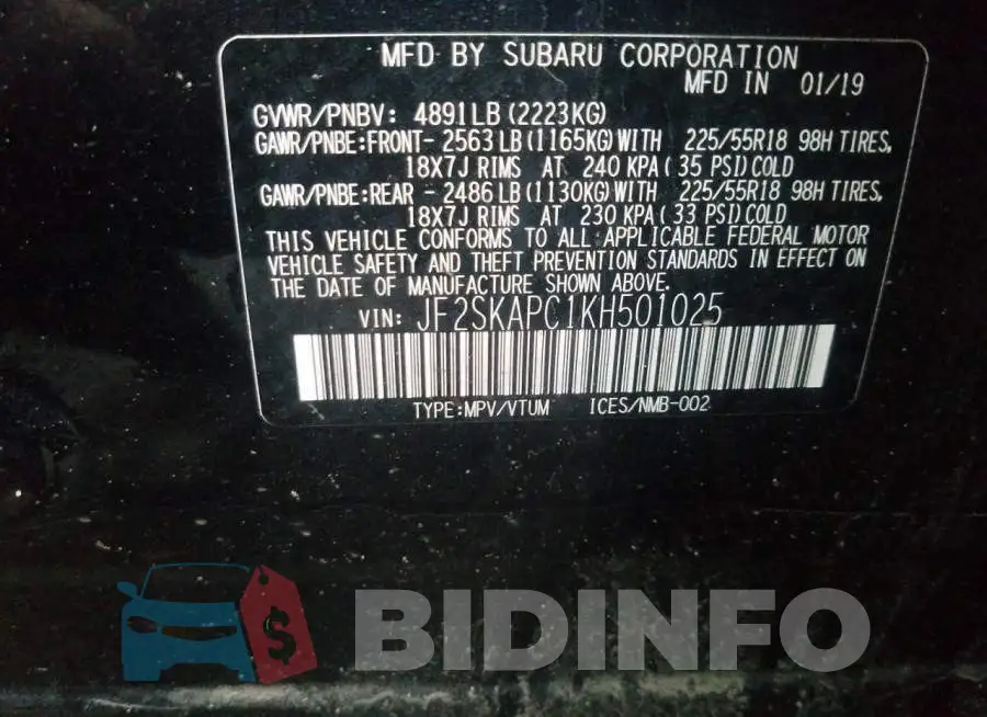 JF2SKAPC1KH501025 Photo# 14