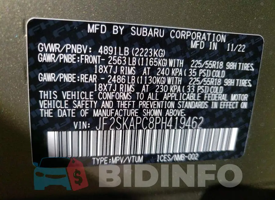 JF2SKAPC8PH419462 Photo# 13