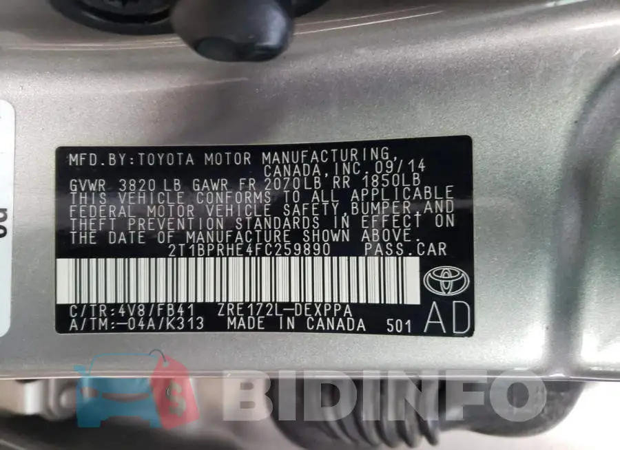 2T1BPRHE4FC259890 Photo# 12