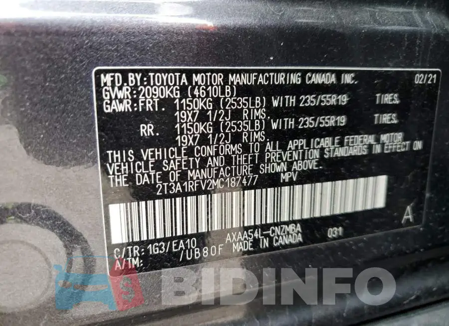 2T3A1RFV2MC187477 Photo# 10