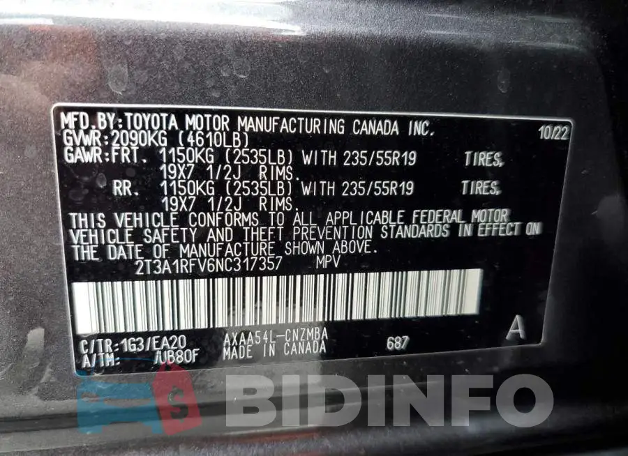 2T3A1RFV6NC317357 Photo# 13