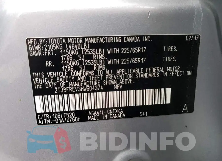 2T3BFREV3HW604374 Photo# 13