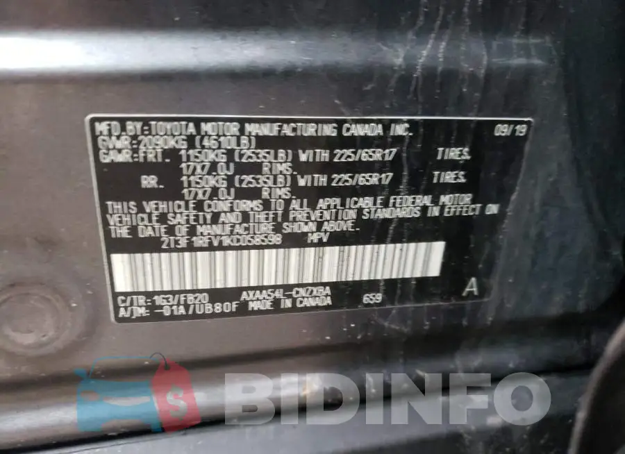 2T3F1RFV1KC058598 Photo# 14