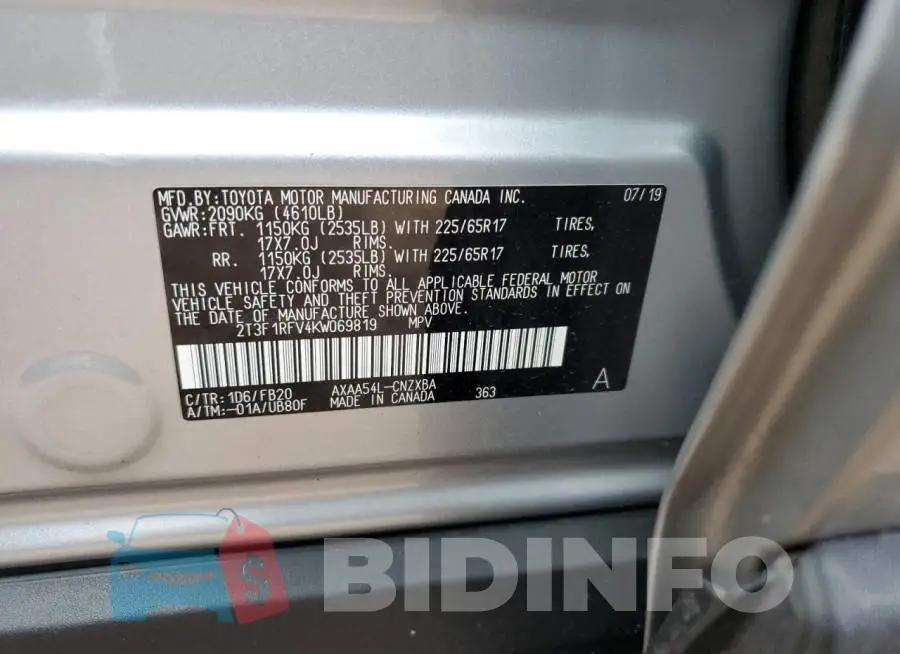 2T3F1RFV4KW069819 Photo# 12
