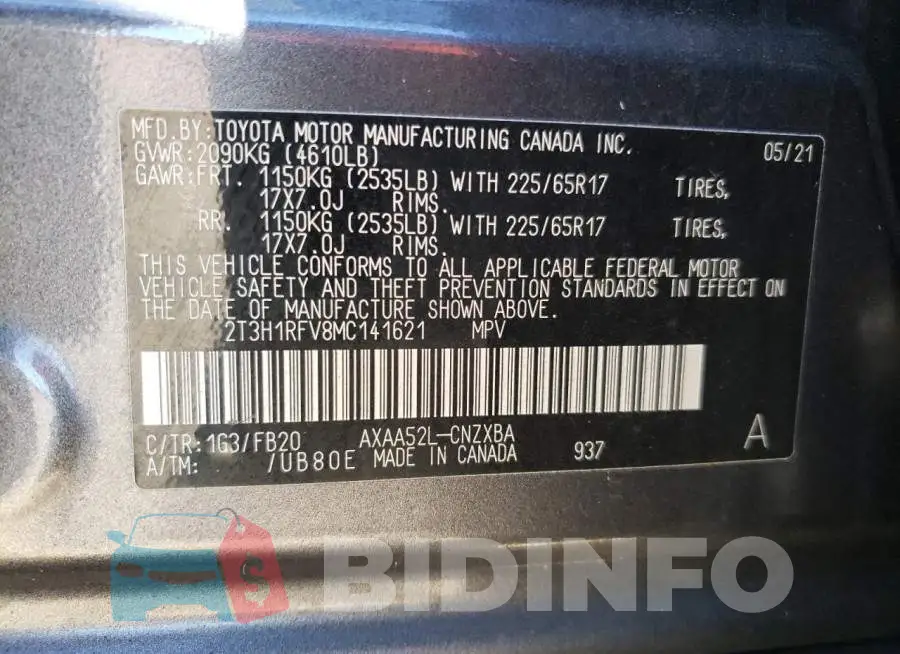 2T3H1RFV8MC141621 Photo# 12